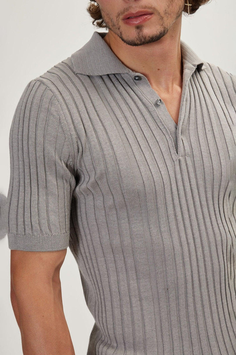 Men's Ribbed Polo Shirt - Grey | Ron Tomson