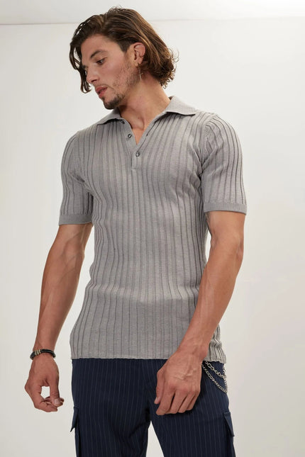 Men's Ribbed Polo Shirt - Grey | Ron Tomson