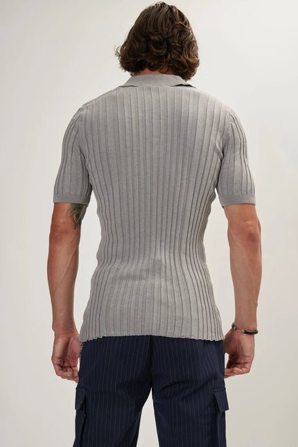 Men's Ribbed Polo Shirt - Grey | Ron Tomson