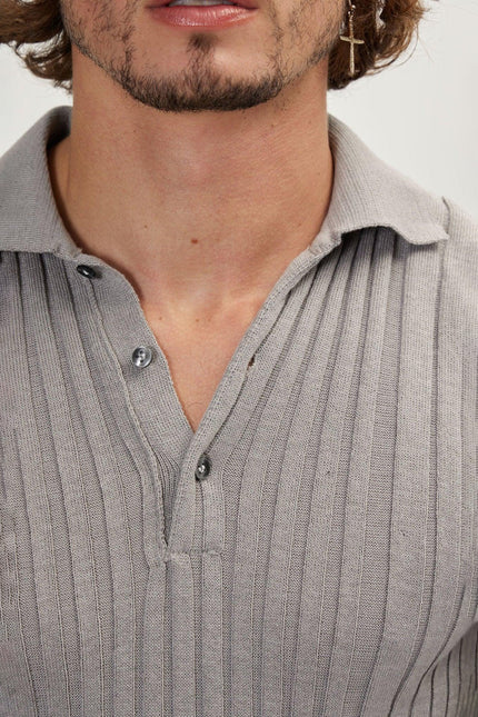 Men's Ribbed Polo Shirt - Grey | Ron Tomson