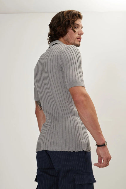 Men's Ribbed Polo Shirt - Grey | Ron Tomson
