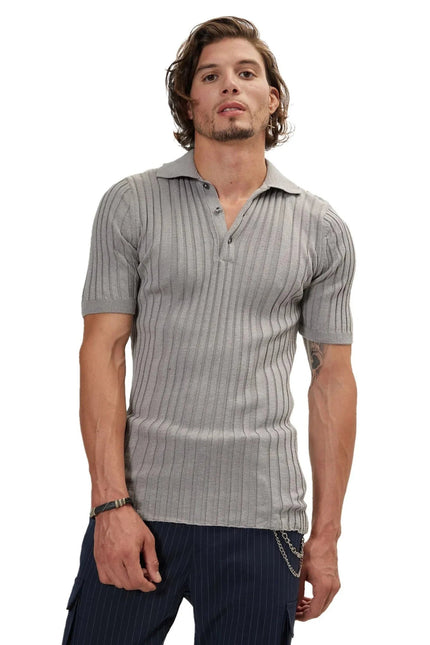 Men's Ribbed Polo Shirt - Grey | Ron Tomson