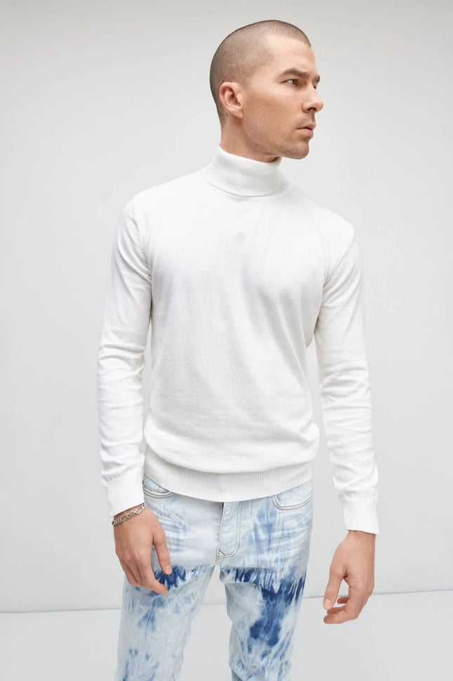 Men's Roll Neck Knit Sweater - White | Ron Tomson