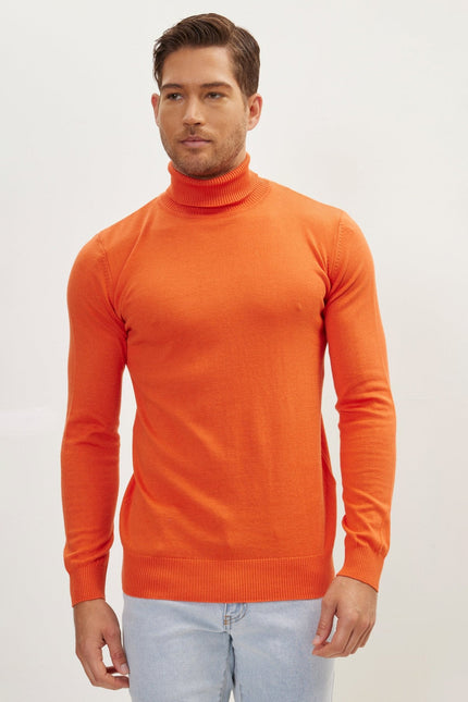 Men's Roll Neck Knit Sweater - Orange | Ron Tomson
