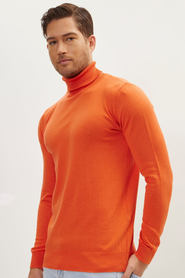 Men's Roll Neck Knit Sweater - Orange | Ron Tomson