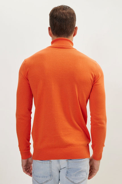 Men's Roll Neck Knit Sweater - Orange | Ron Tomson