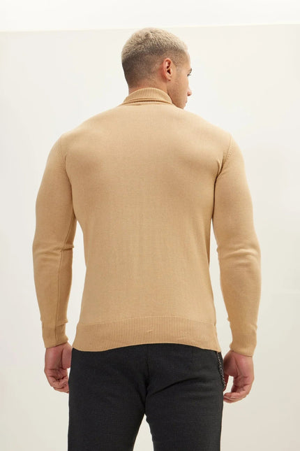 Men's Roll Neck Knit Sweater - Camel | Ron Tomson