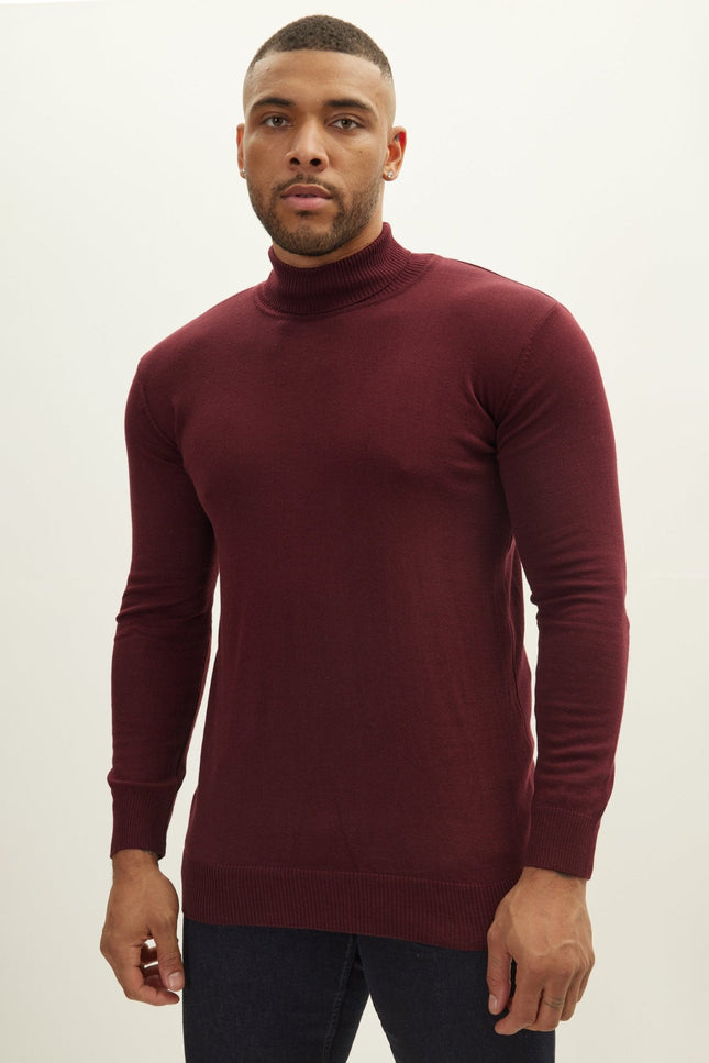Turtleneck Knit Sweater - Burgundy
