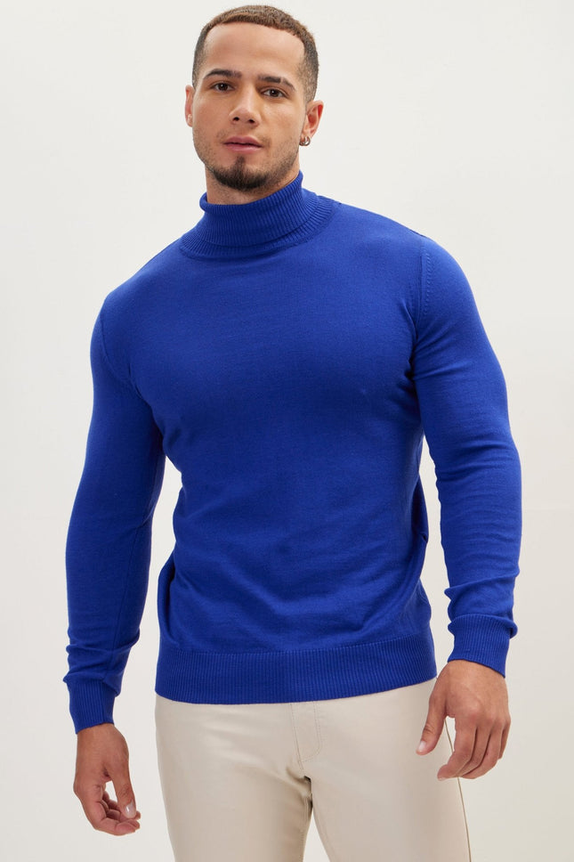 Men's Roll Neck Knit Sweater - Electric Blue | Ron Tomson