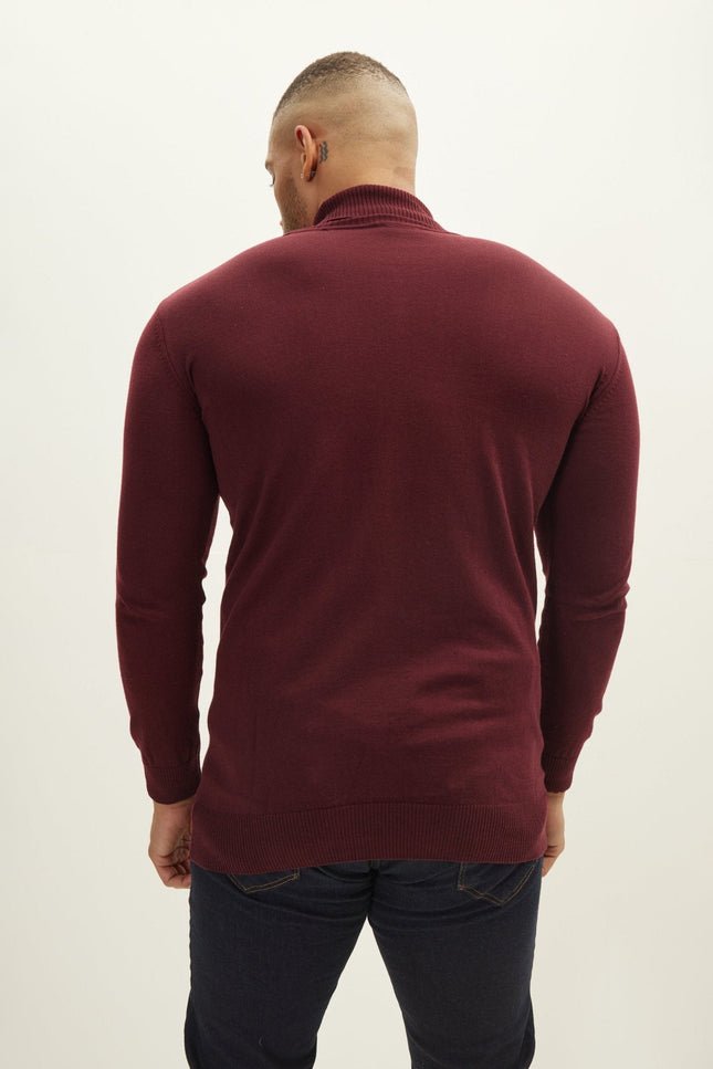 Turtleneck Knit Sweater - Burgundy