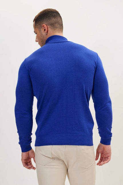 Men's Roll Neck Knit Sweater - Electric Blue | Ron Tomson