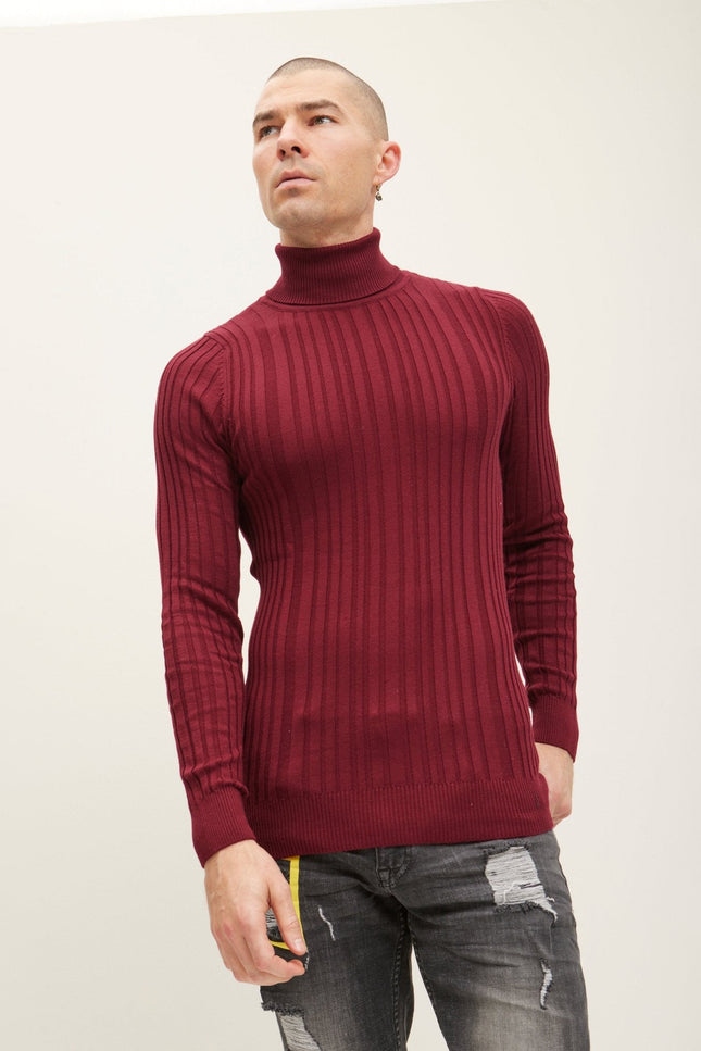 Ribbed Roll Neck Sweater - Burgundy