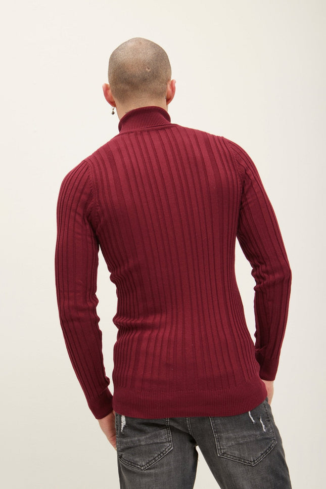 Ribbed Roll Neck Sweater - Burgundy