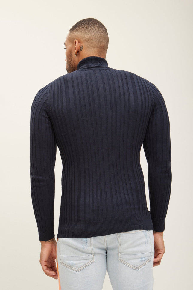 Turtleneck Ribbed Sweater - Navy