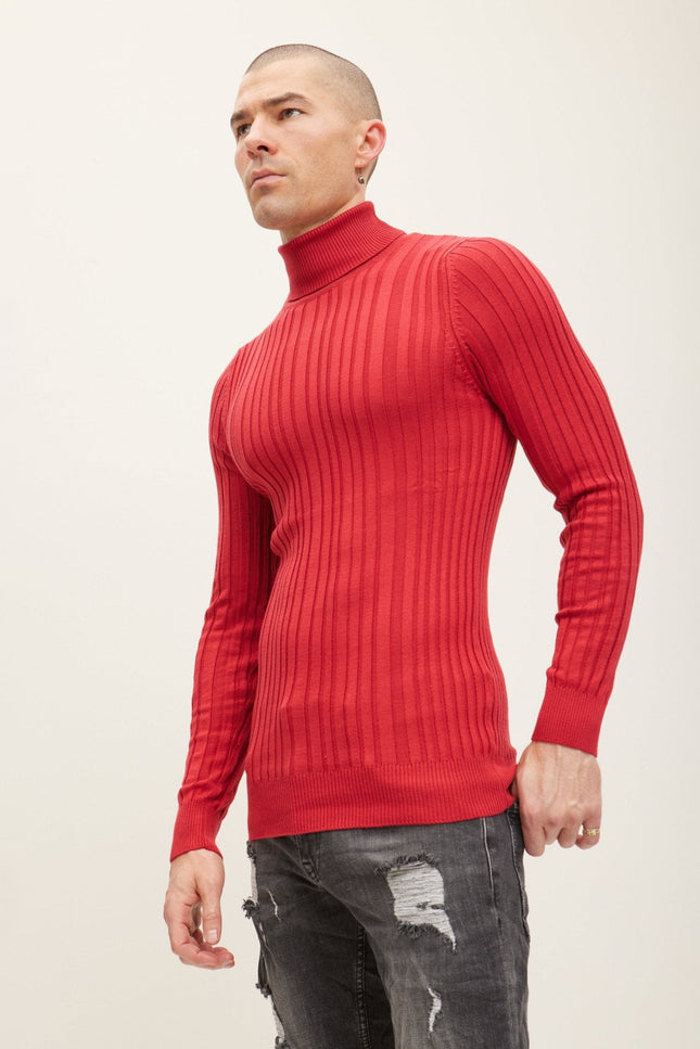 Turtleneck Ribbed Sweater - Red