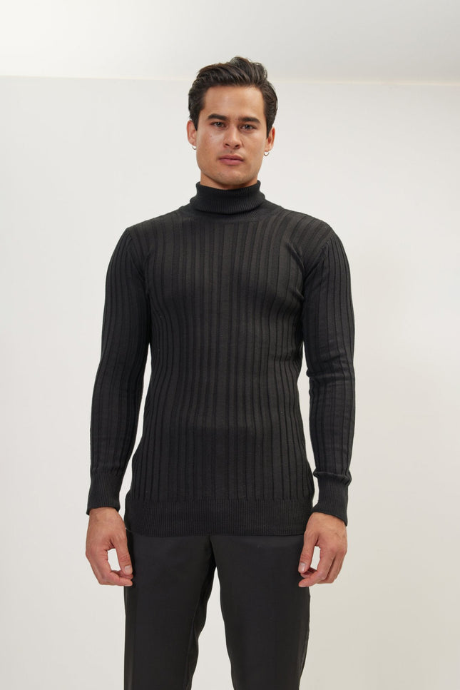 Ribbed Turtleneck Sweater - Black