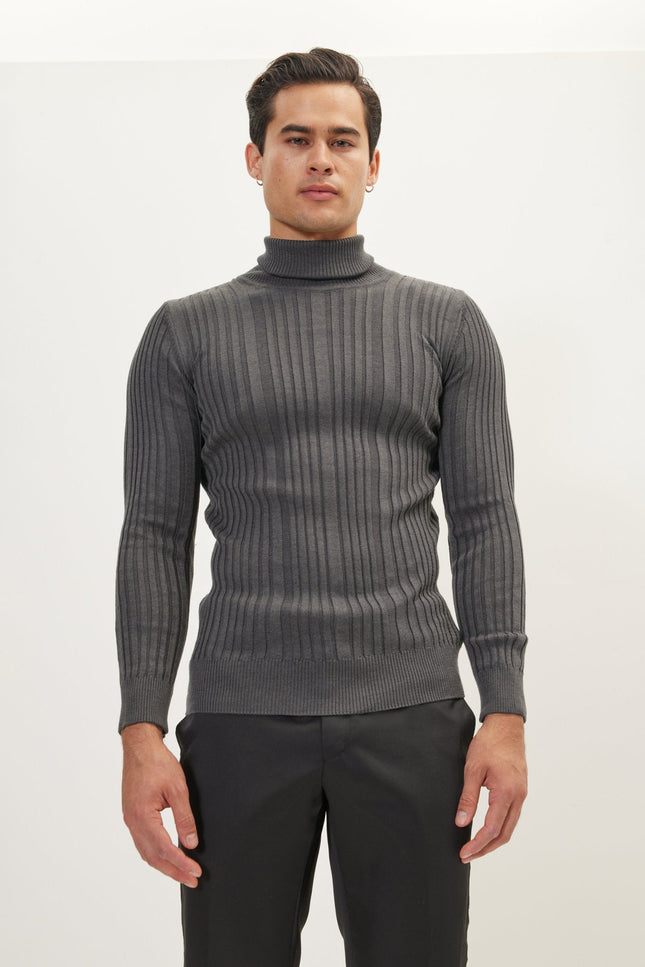 Roll Neck Ribbed Sweater - Anthracite