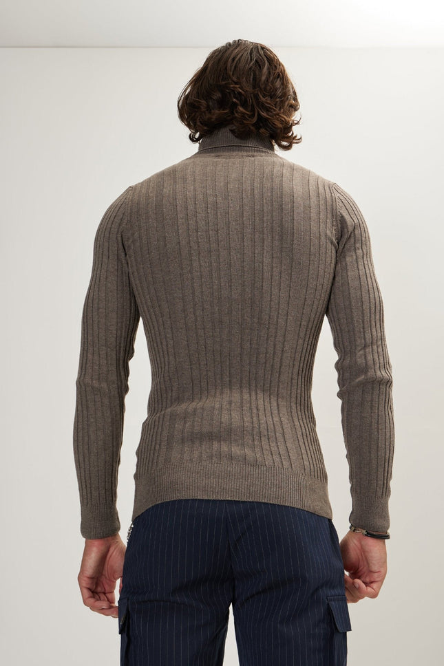 Men's Ribbed Roll Neck Sweater - Dark Vizon | Ron Tomson