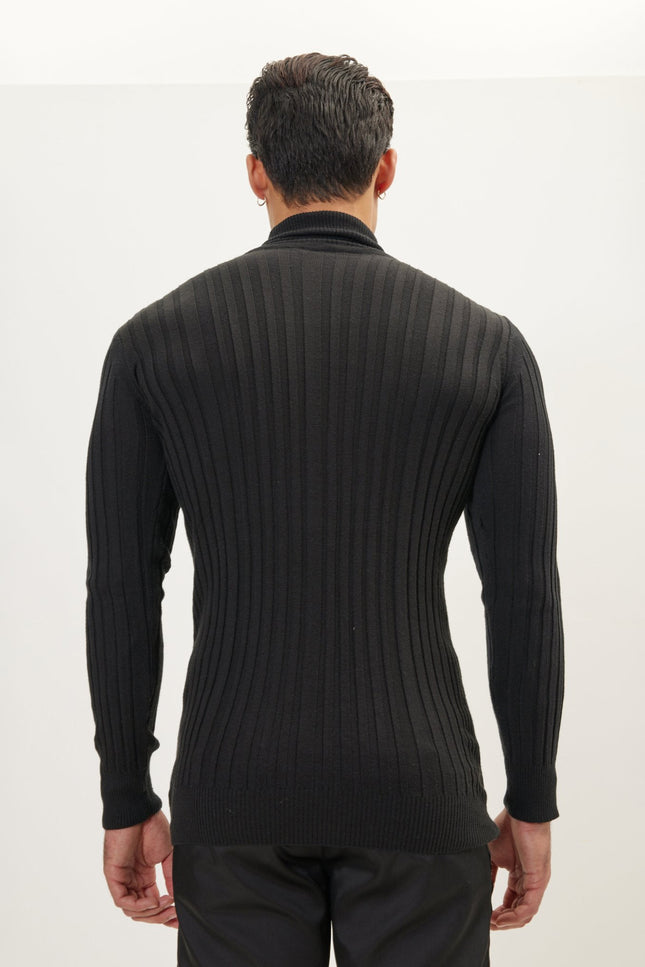 Ribbed Turtleneck Sweater - Black