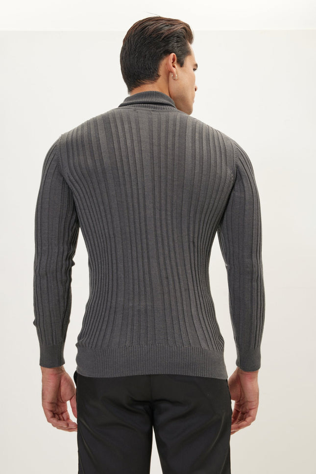 Roll Neck Ribbed Sweater - Anthracite