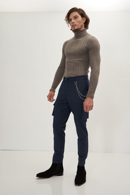 Men's Ribbed Roll Neck Sweater - Dark Vizon | Ron Tomson