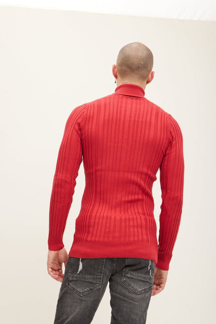 Men's Ribbed Roll Neck Sweater - Red | Ron Tomson