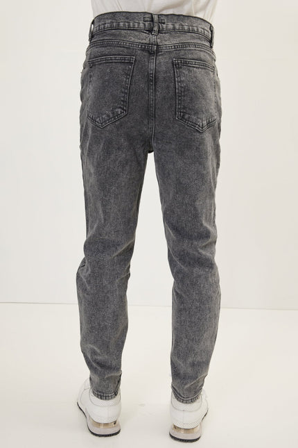 Men's Distressed Tapered Denim Jeans - Black | Ron Tomson