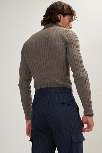 Men's Ribbed Roll Neck Sweater - Dark Vizon | Ron Tomson