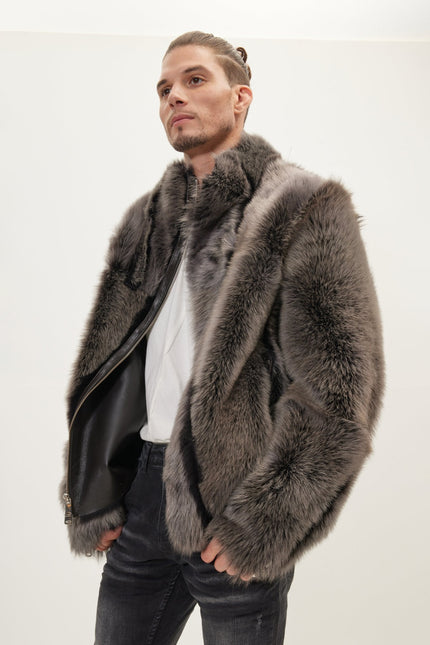 Men's Reversible Toscana Shearling Bomber Jacket - Chocolate | Ron Tomson