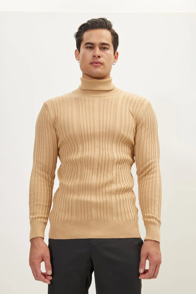 Ribbed Turtleneck Sweater - Camel