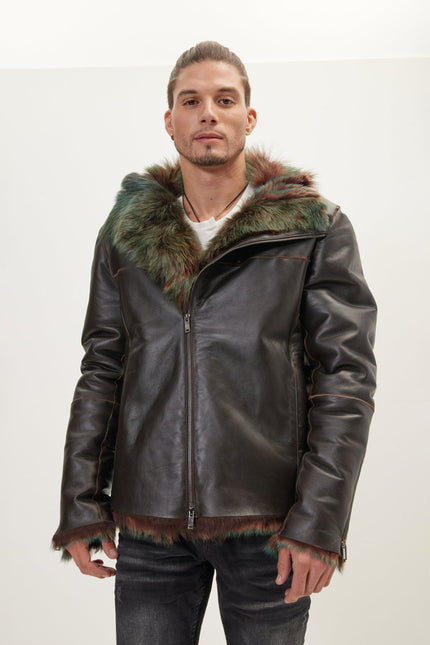 Men's Reversible Shearling Leather Bomber - Dark Brown | Ron Tomson
