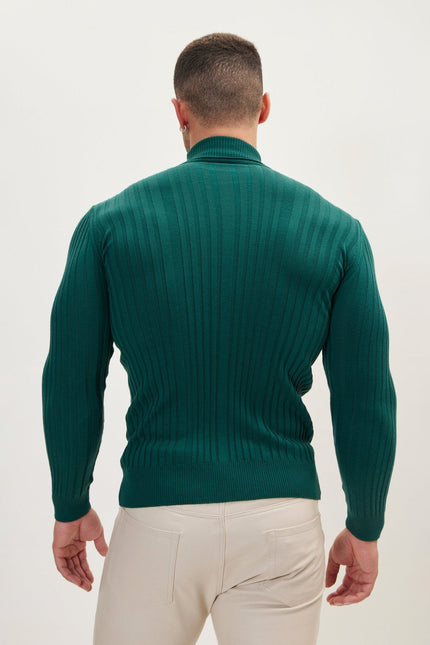Men's Ribbed Roll Neck Sweater - Green | Ron Tomson