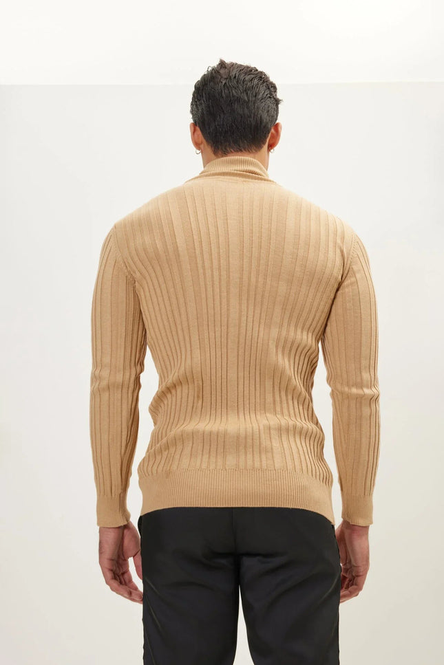 Ribbed Turtleneck Sweater - Camel