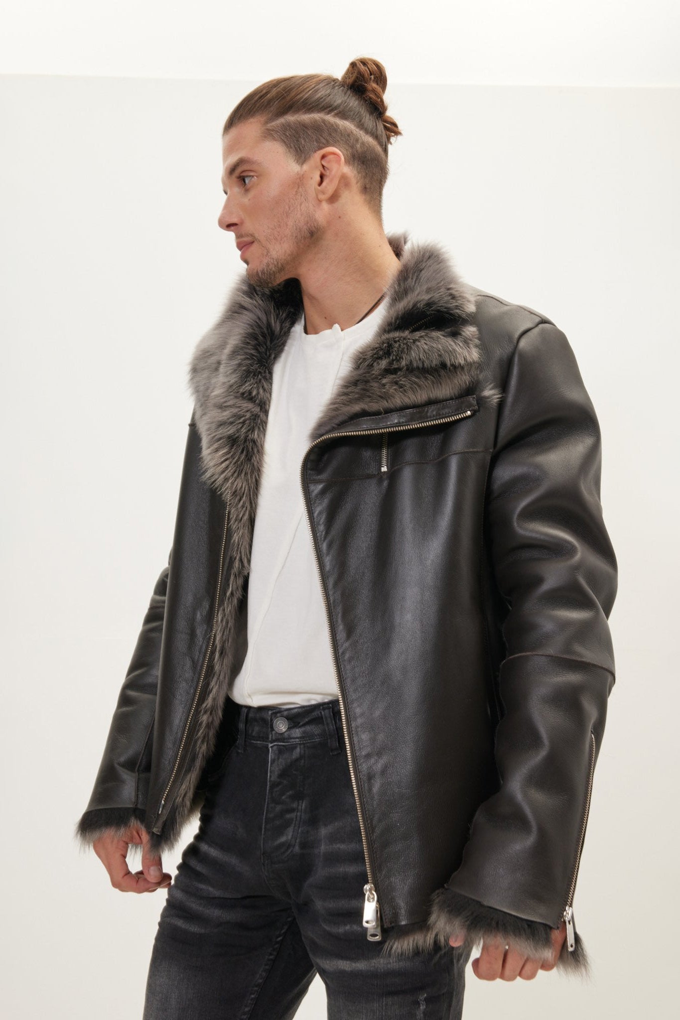 Men's Reversible Toscana Shearling Bomber Jacket - Chocolate | Ron