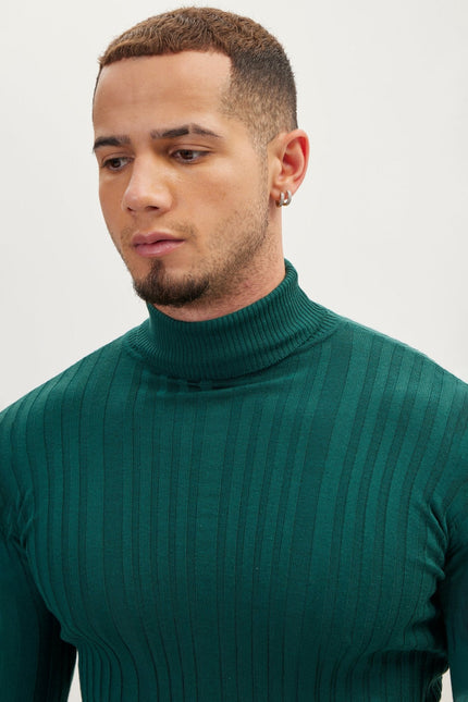 Men's Ribbed Roll Neck Sweater - Green | Ron Tomson