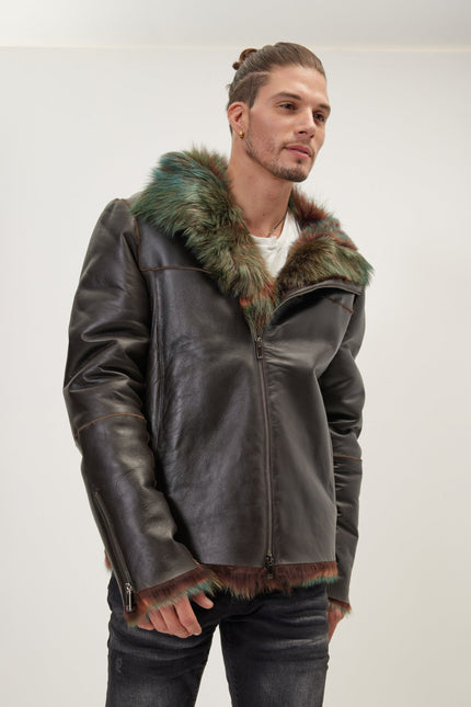 Men's Reversible Shearling Leather Bomber - Dark Brown | Ron Tomson