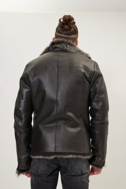 Men's Reversible Toscana Shearling Bomber Jacket - Chocolate | Ron Tomson