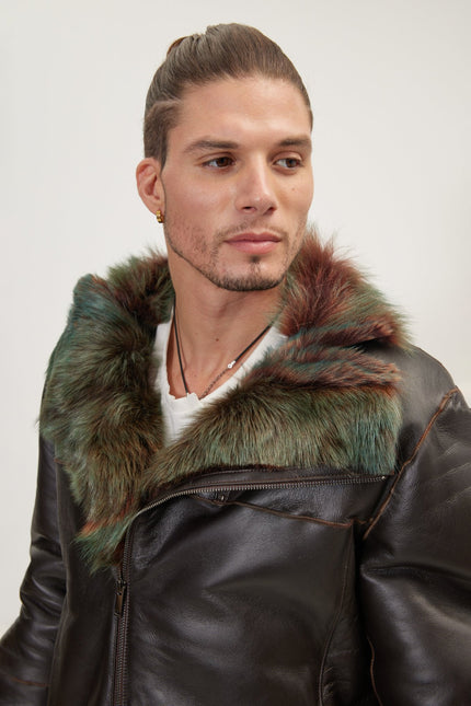 Men's Reversible Shearling Leather Bomber - Dark Brown | Ron Tomson