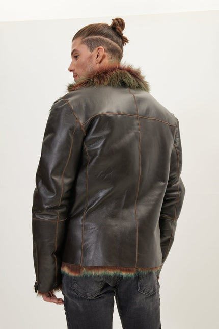 Men's Reversible Shearling Leather Bomber - Dark Brown | Ron Tomson
