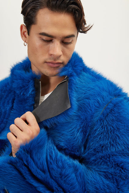 Men's Reversible Toscana Shearling Leather Bomber - Black Navy | Ron Tomson