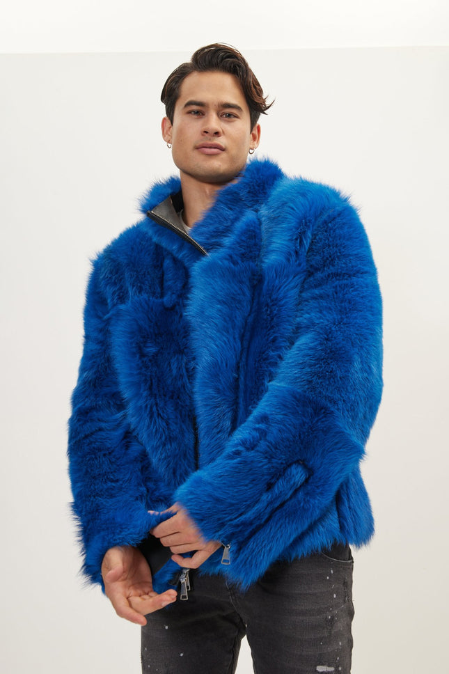 Men's Reversible Toscana Shearling Leather Bomber - Black Navy | Ron Tomson