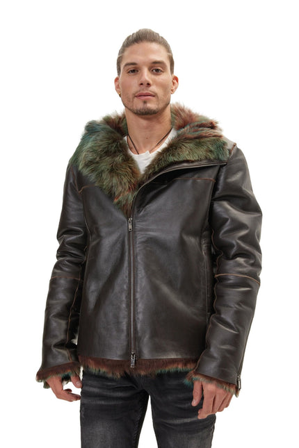 Men's Reversible Shearling Leather Bomber - Dark Brown | Ron Tomson
