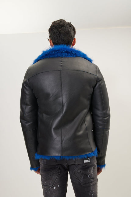 Men's Reversible Toscana Shearling Leather Bomber - Black Navy | Ron Tomson