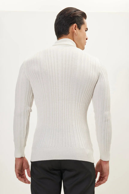 Men's Ribbed Roll Neck Sweater - White | Ron Tomson