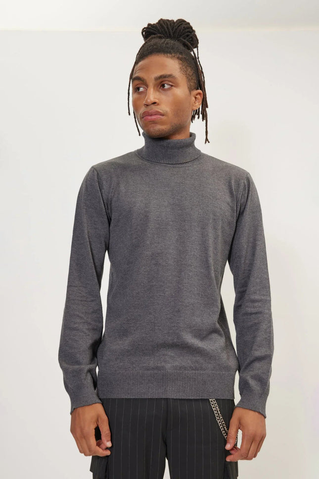 Men's Roll Neck Knit Sweater - Anthracite | Ron Tomson