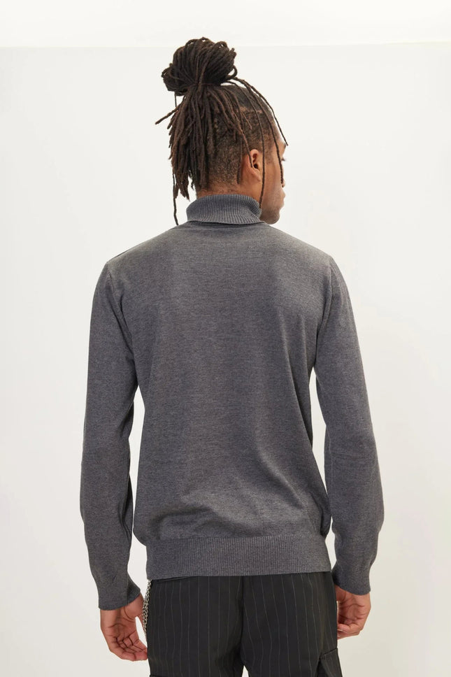 Men's Roll Neck Knit Sweater - Anthracite | Ron Tomson