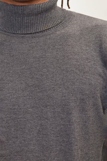Men's Roll Neck Knit Sweater - Anthracite | Ron Tomson