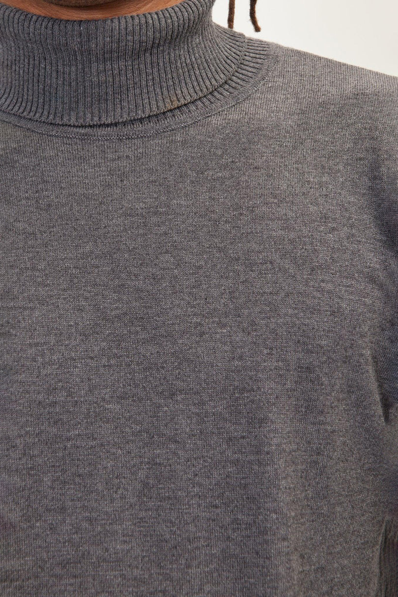 Men's Roll Neck Knit Sweater - Anthracite | Ron Tomson