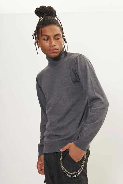 Men's Roll Neck Knit Sweater - Anthracite | Ron Tomson