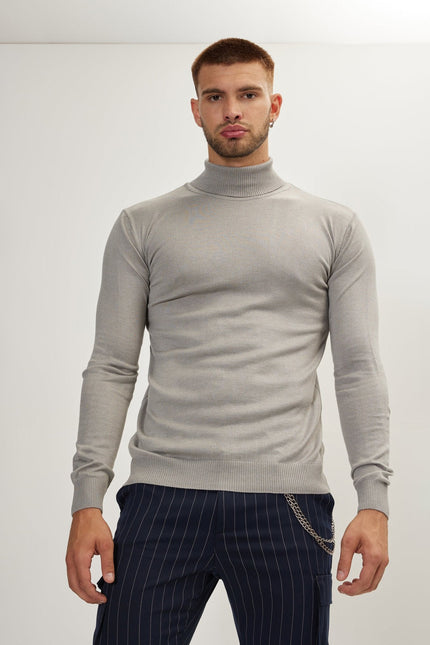 Men's Roll Neck Knit Sweater - Grey | Ron Tomson
